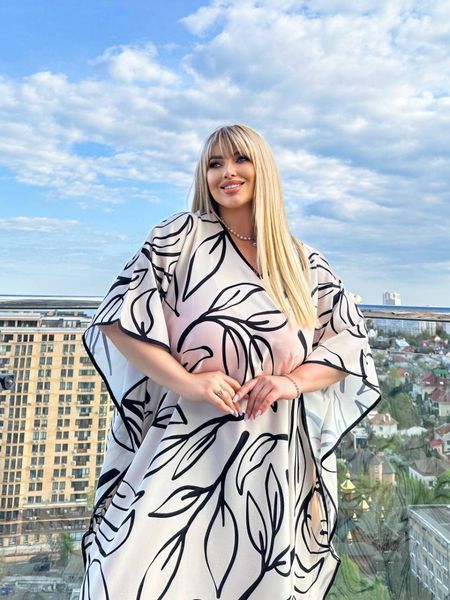 Розкішна максі сукня- туніка біла PLUS SIZE для відпочинку SW645-універсальний фото
