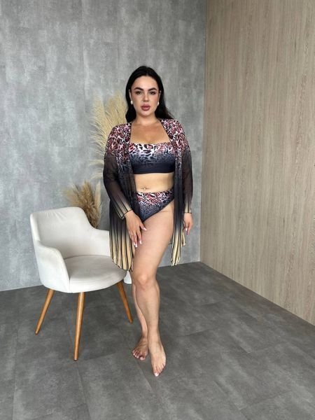 Яскравий роздільний купальник з тунікою PLUS SIZE леопардовий принт SW1532-4XL фото