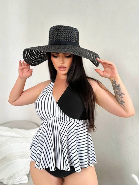 Стильний чорно-білий купальник танкіні PLUS SIZE SW1546-4XL фото