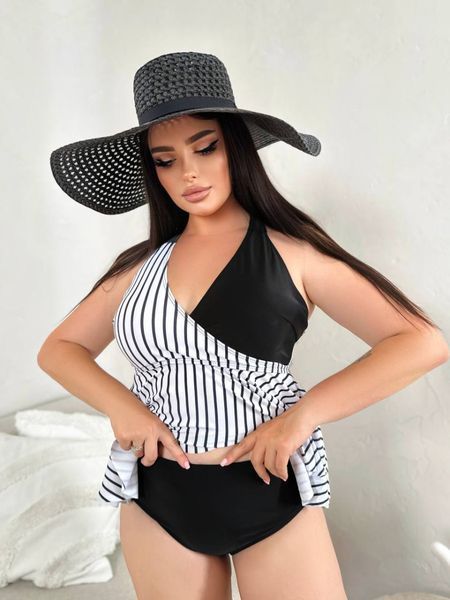 Стильний чорно-білий купальник танкіні PLUS SIZE SW1546-4XL фото