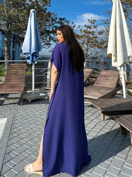 Легка максі сукня-кафтан синя PLUS SIZE для відпочинку SW656-універсальний фото