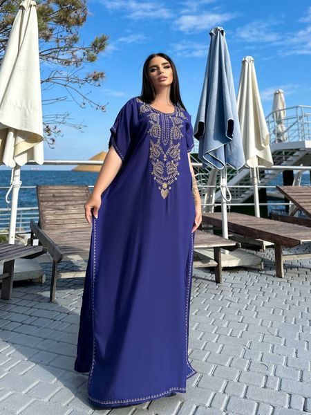 Легка максі сукня-кафтан синя PLUS SIZE для відпочинку SW656-універсальний фото