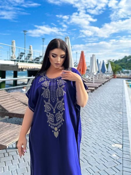 Легка максі сукня-кафтан синя PLUS SIZE для відпочинку SW656-універсальний фото