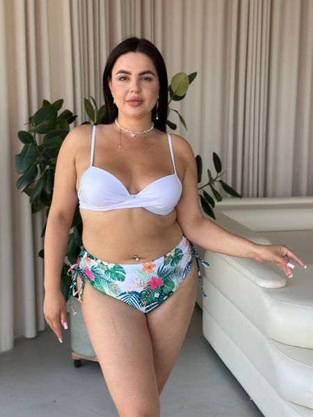 Роздільний білий купальник PLUS SIZE з тунікою в тропічному принті SW1383/1-3XL фото